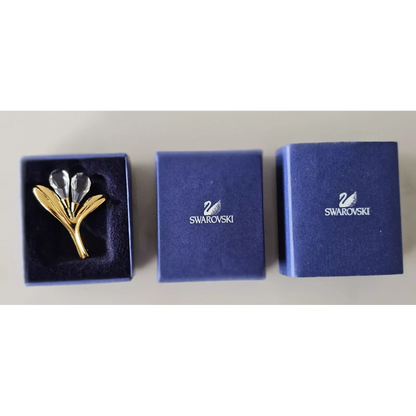 Swarovski brooch in a blue box on a white background