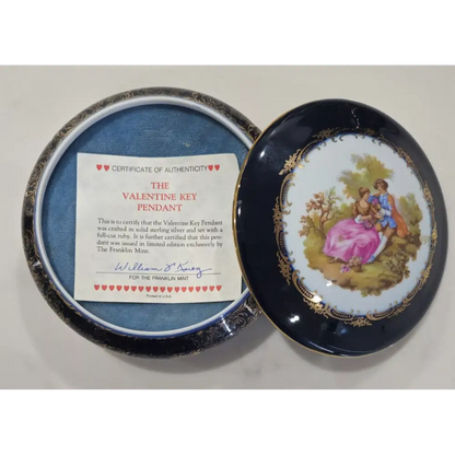 Decorative Jug and pill or trinket with a romantic scene and certificate