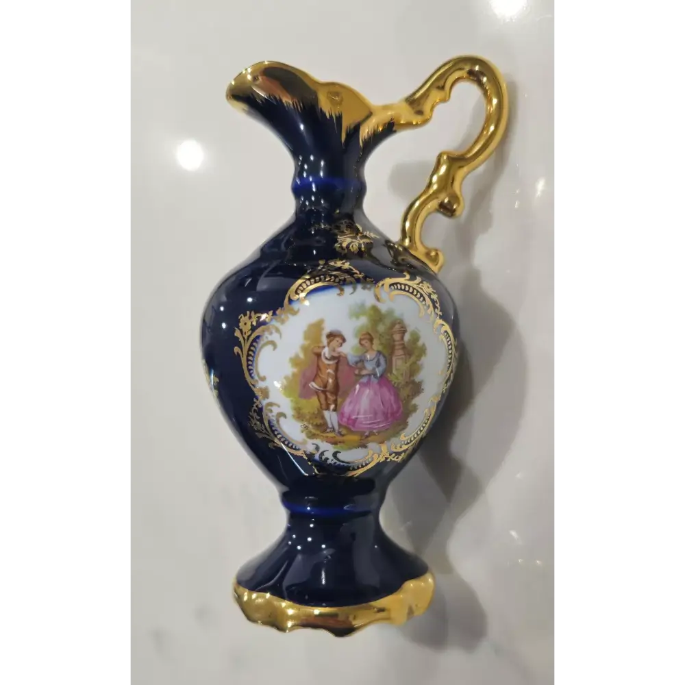 Limoges Castel Cobalt Blue Jug & Plate Set 22k Gold - Vintage Limoges Castel Cobalt Blue Jug & Plate Set 22k Gold - Vintage