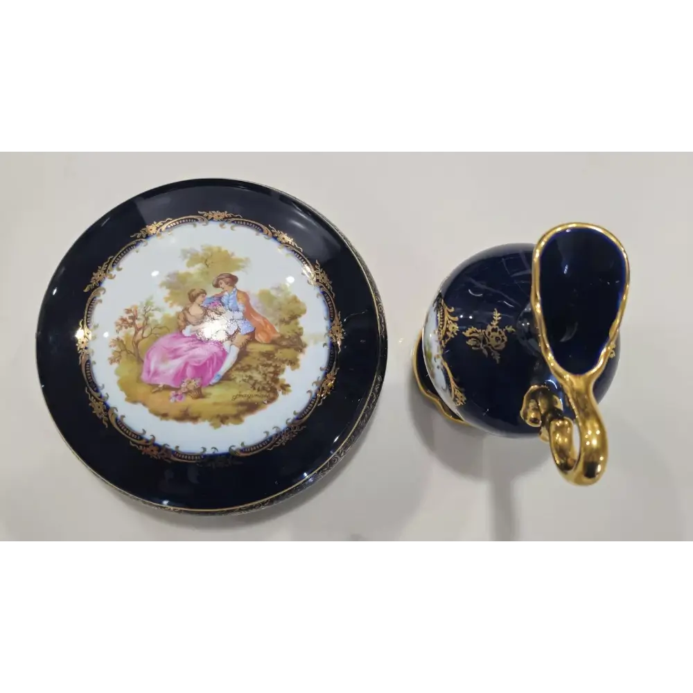 Limoges Castel Cobalt Blue Jug & Plate Set | 22k Gold, France Limoges Castel Cobalt Blue Jug & Plate Set | 22k Gold, France