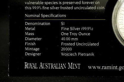 2010 Kangaroo Series 1 oz 99.9% fine silver coin in protective capsule
