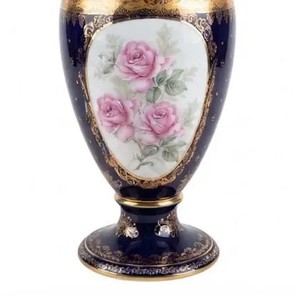 Large Pair of Limoges Porcelain Vases – Twin Handled, Cobalt Blue & Gilt, 38.5cm