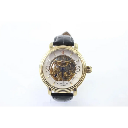 Gold wristwatch with black strap