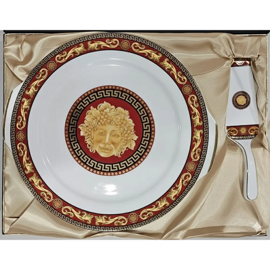 Milano Collection Fine Porcelain Cake Plate and Server Set with Gold from our home decor collection 