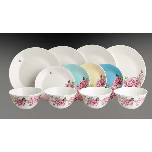 Set of ceramic dishes with floral and butterfly designs