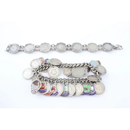 Silver bracelet with various charms