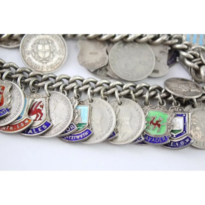 Silver chain with various coins