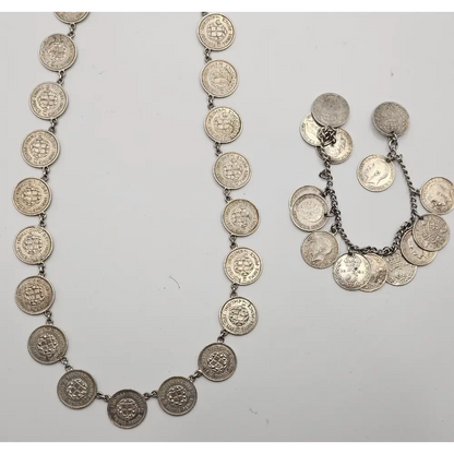 Silver coin necklace and bracelet