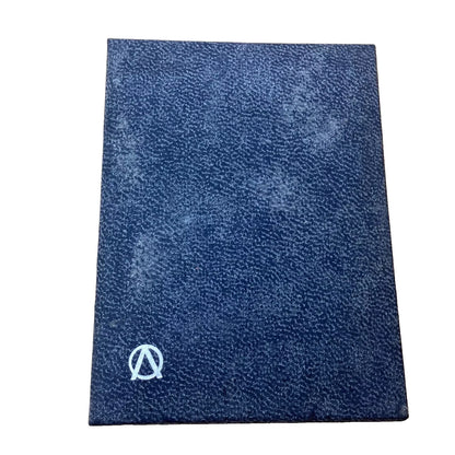 Blue textured fabric with a white logo