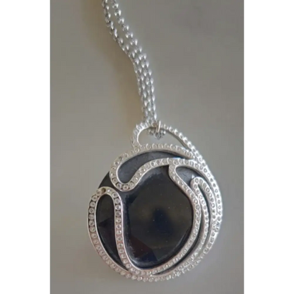 Swarovski Black Crystal Necklace - Faceted Pendant (Wavy Design, Signed)