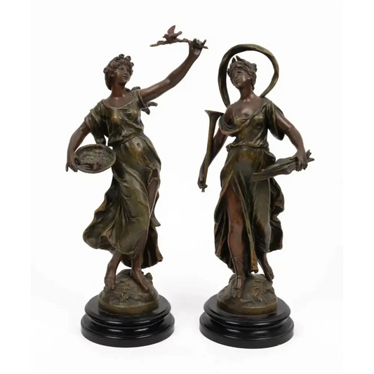 Vintage Spelter Figural Statues - The Four Seasons Sculptures (41cm Pair)