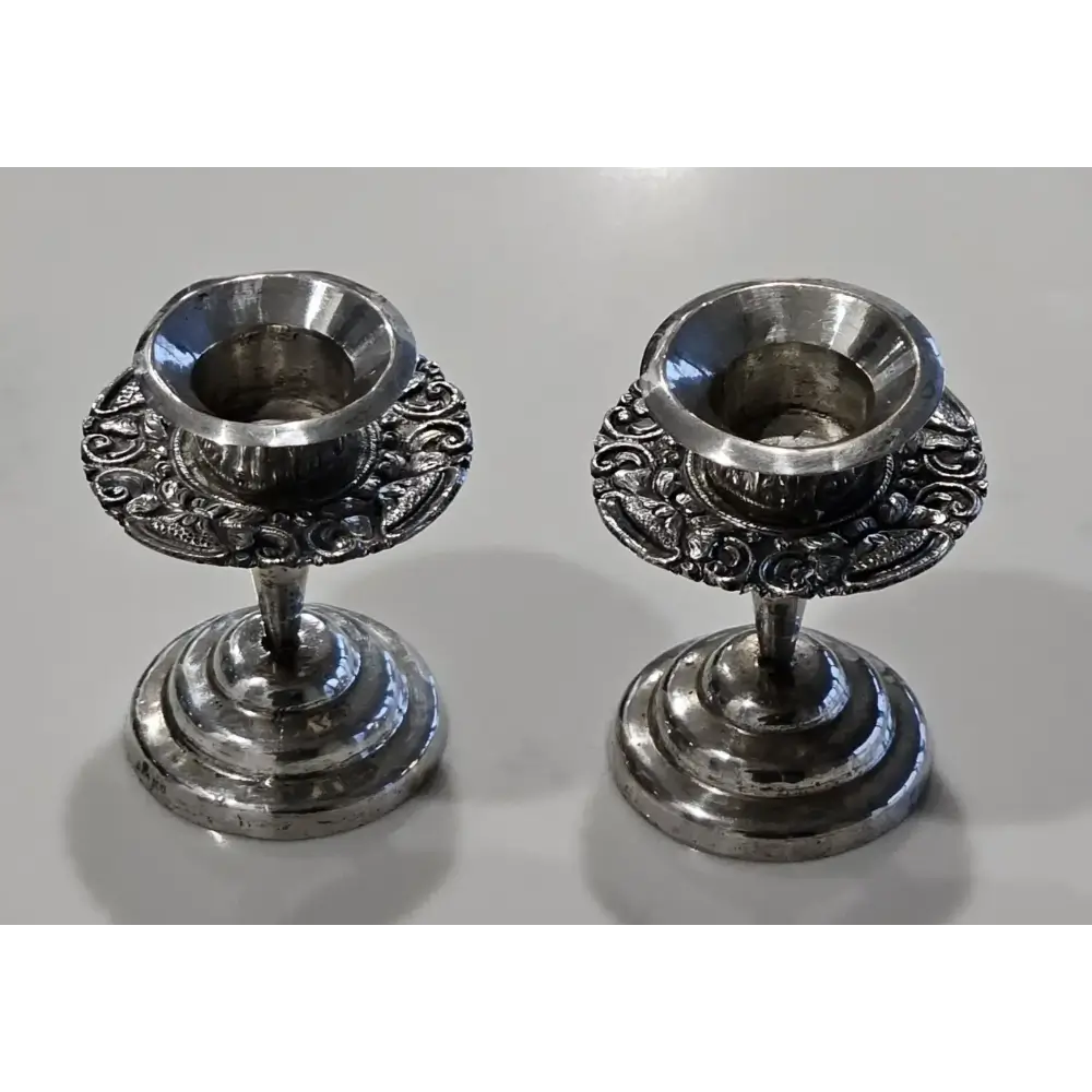 Pair of Antique Continental 800 Silver Candle Holders - 8x6cm 128g France