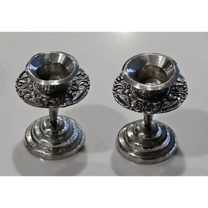 Pair of Antique Continental 800 Silver Candle Holders - 8x6cm 128g France