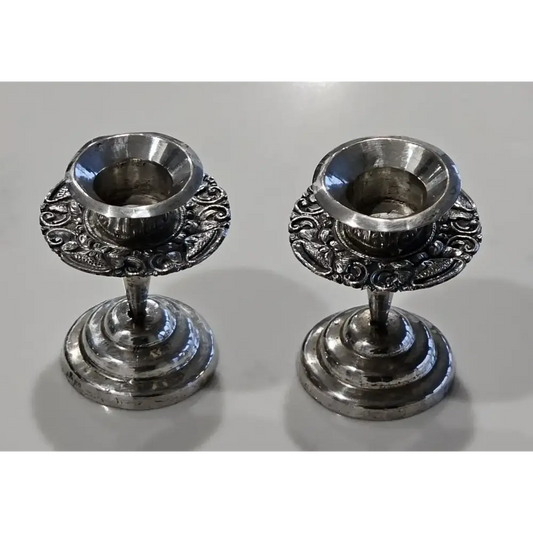 Pair of Antique Continental 800 Silver Candle Holders - 8x6cm 128g France