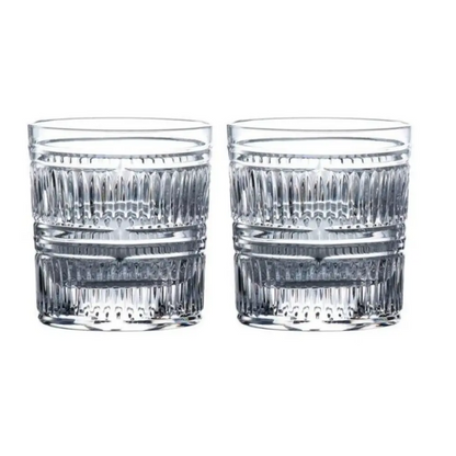 Royal Doulton Radial Crystal Tumbler Glasses Pair featuring elegant linear cuts.