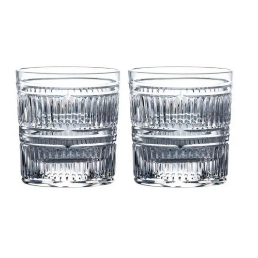 Royal Doulton Radial Crystal Tumbler Glasses Pair featuring elegant linear cuts.
