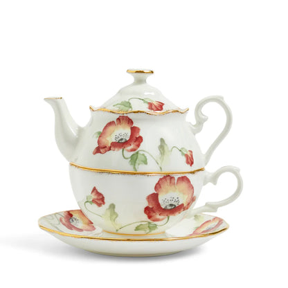 Royal Albert 100 Years 1970s Poppy 3-Piece Tea for One Set with Red Poppy Flower Design