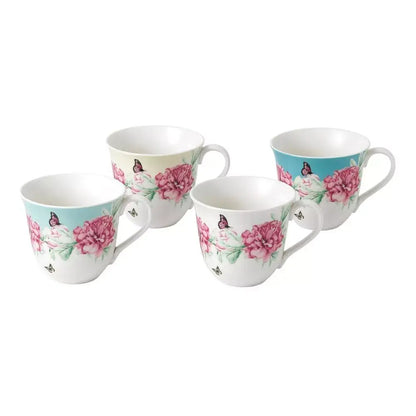 Set of four floral mugs with pink flowers 