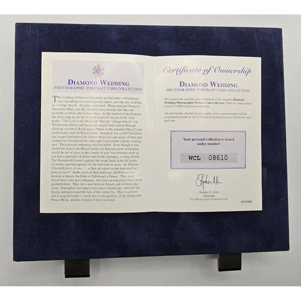 Diamond Wedding Photographic Portrait Coin Collection certificate 