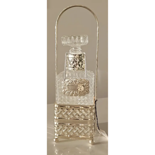 Queen Victoria silver plated whisky decanter housed in a decorative woven Tantalus cradle from our Home Decor collection