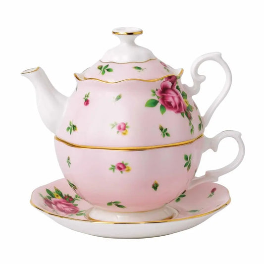Royal Albert New Country Roses Pink Tea For One Set - Fine Bone china