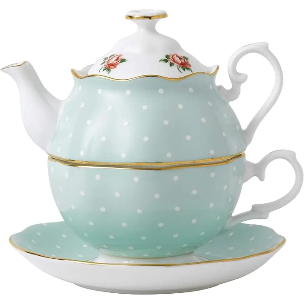 Royal Albert Polka Rose Tea For One Set - Mint Green Polka Dot Design