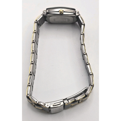 Silver watch band on a white background