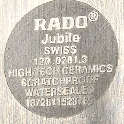 Rado Jubile Swiss watch caseback with branding
