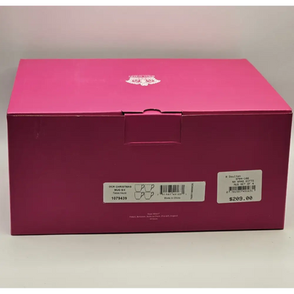 Pink box with a brand logo and product details