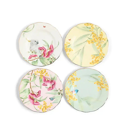 Royal Albert Miranda Kerr Australiana 4-Piece Mixed Plates Set with Cockatoo and Yellow Wattle Flowers