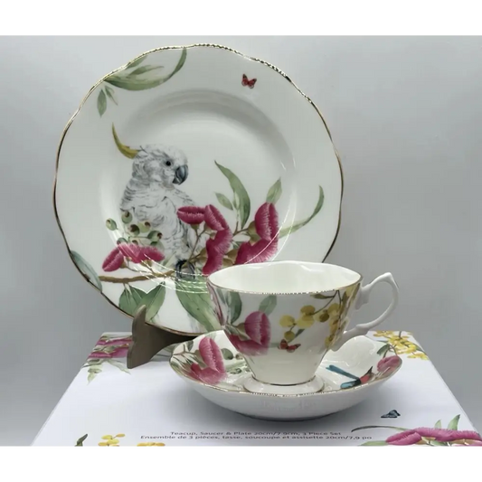Royal Albert Miranda Kerr Australiana 3 Piece Tea Set in Fine Bone China - Floral and Butterfly Motifs New with Original Box