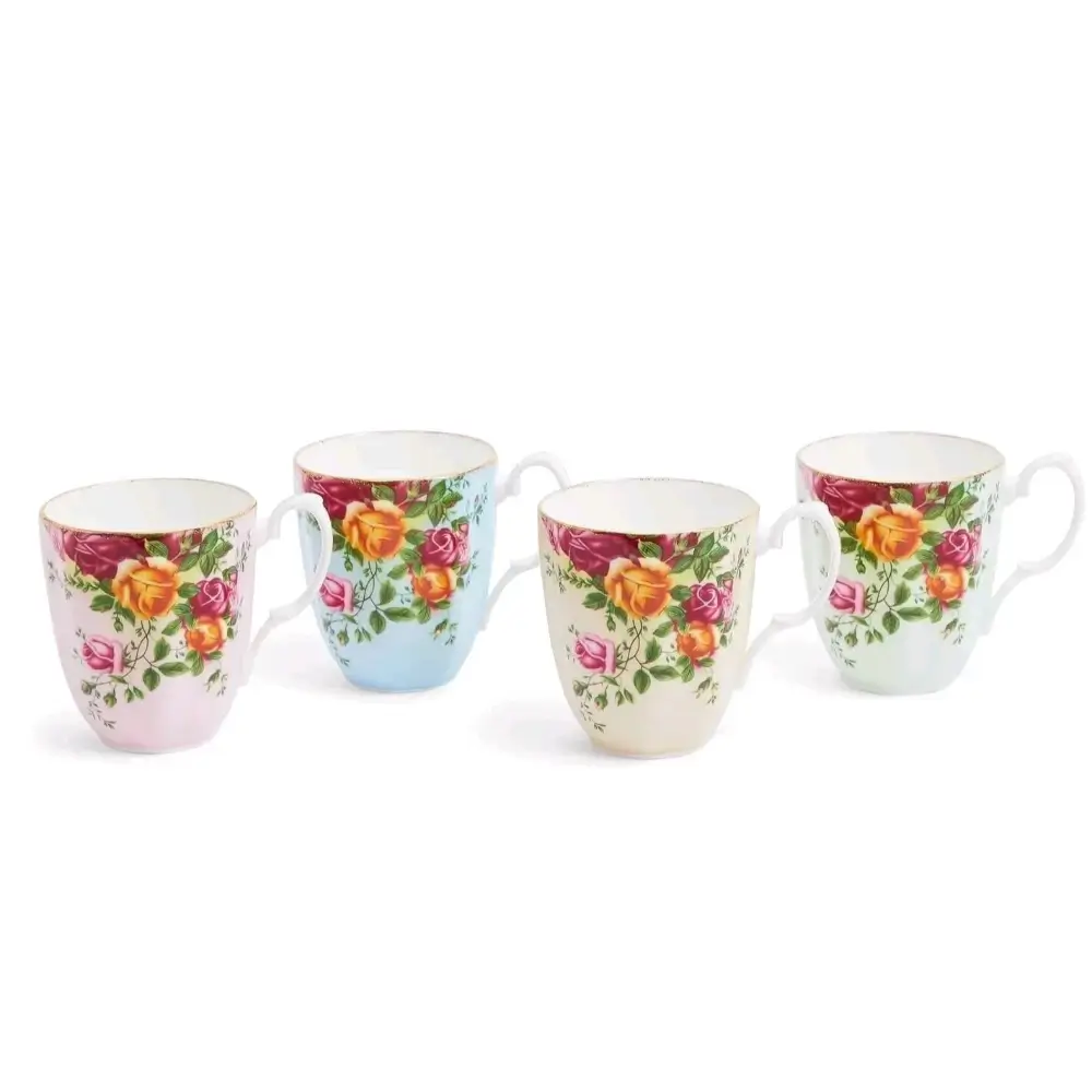 Royal Albert Old Country Roses Mixed Mug Set 400ml 4 Pieces with Gold Rim