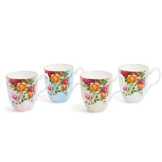 Royal Albert Old Country Roses Mixed Mug Set 400ml 4 Pieces with Gold Rim