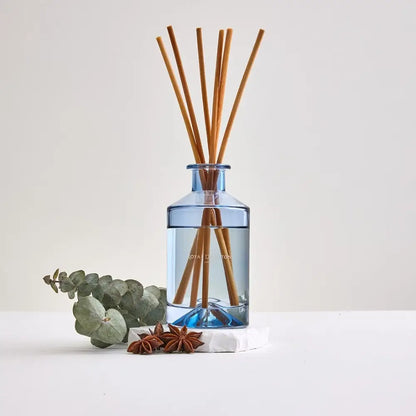Reed diffuser with wooden sticks in a clear bottle 