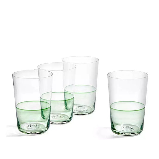 Set of four clear glasses with green-500ml