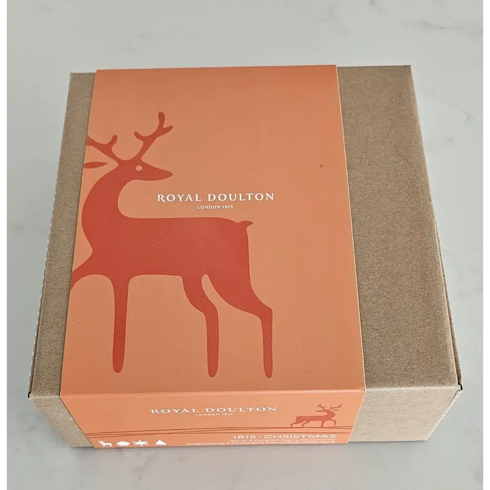Box with a deer design and 'Royal Doulton' branding on an orange background