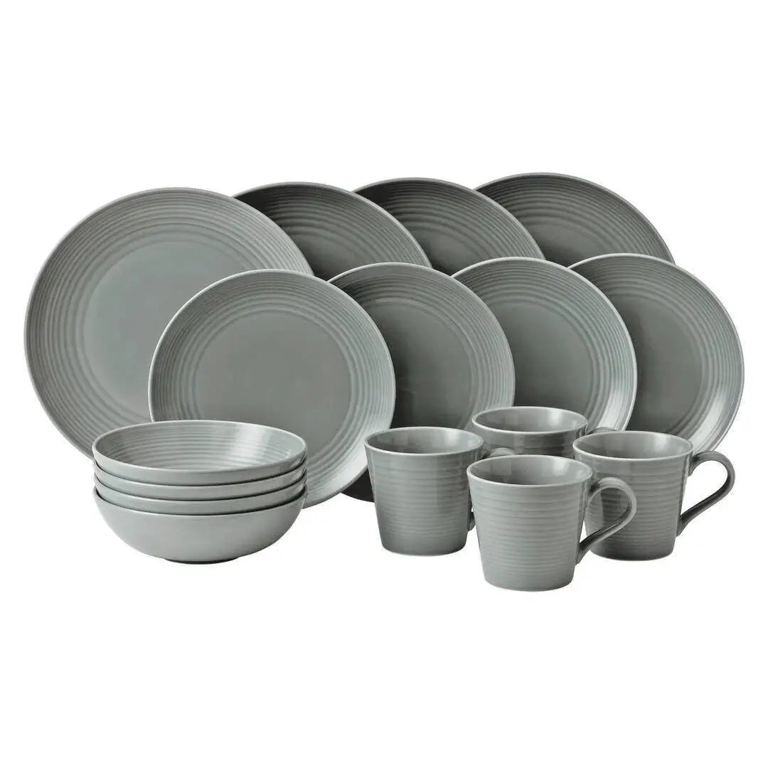 Royal Doulton Gordon Ramsay Maze Dark Grey 16 Piece Dinnerware Set with Mugs