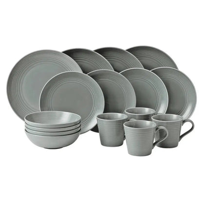 Royal Doulton Gordon Ramsay Maze Dark Grey 16 Piece Dinnerware Set with Mugs