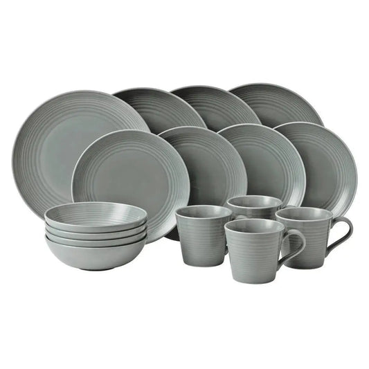 Royal Doulton Gordon Ramsay Maze Dark Grey 16 Piece Dinnerware Set with Mugs
