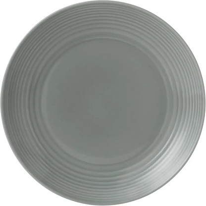 Gray ceramic plate 11in with ribbed texture on a white background