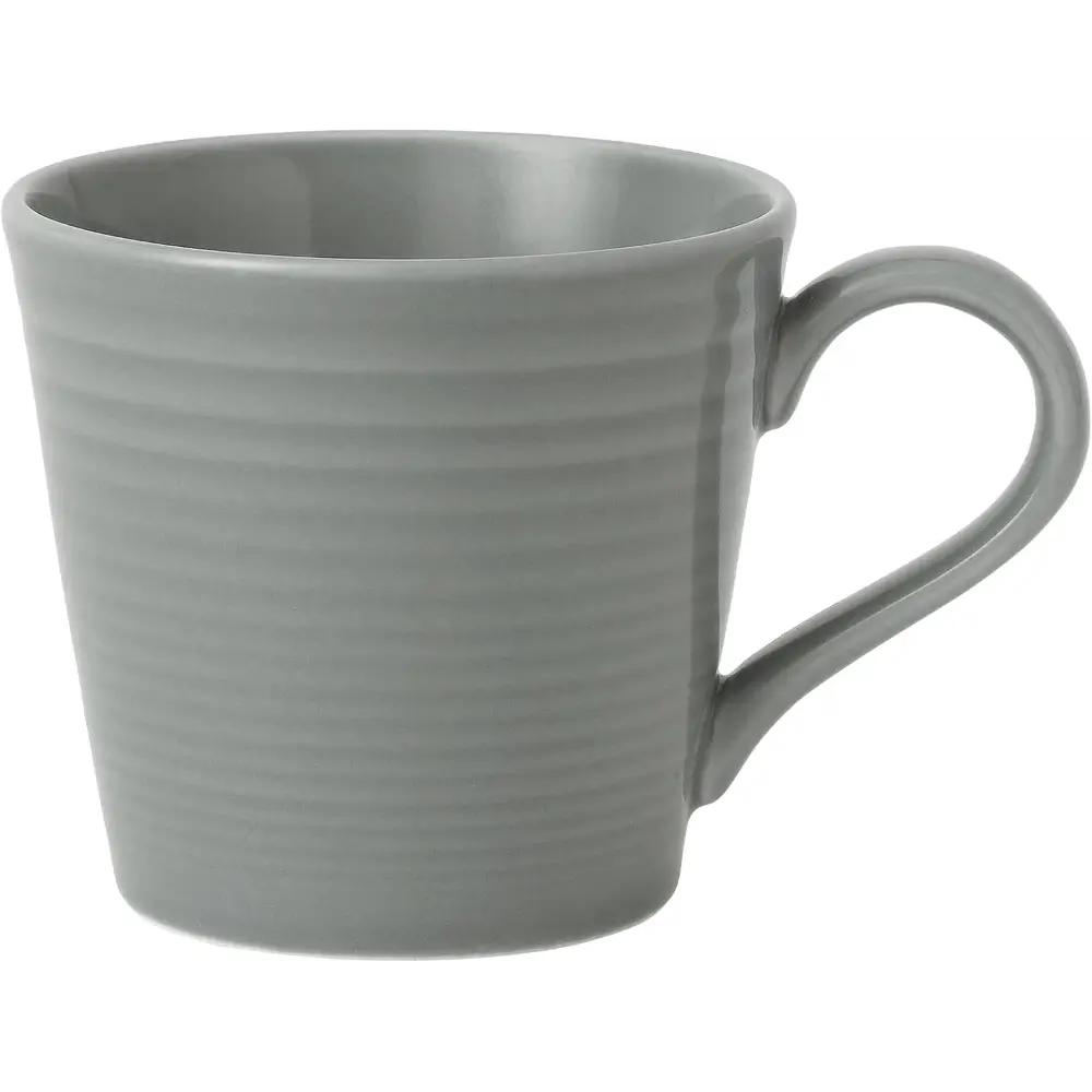 Gray mug with a textured surface on a white background