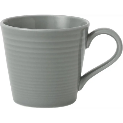 Gray mug with a textured surface on a white background