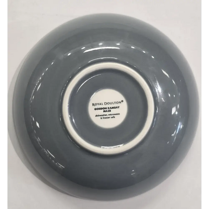 Gray ceramic bowl with 'Royal Doulton' branding on a white background