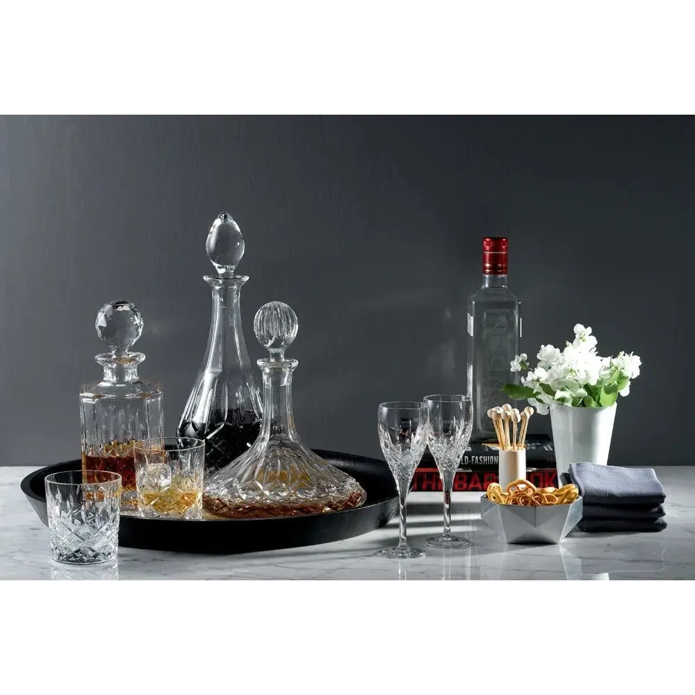 Alcohol decanter set with glasses and decorative items