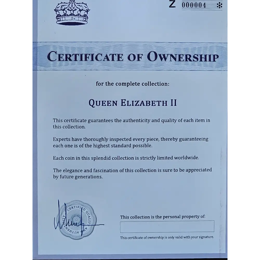 Certificate of Ownership for Queen Elizabeth II collection
