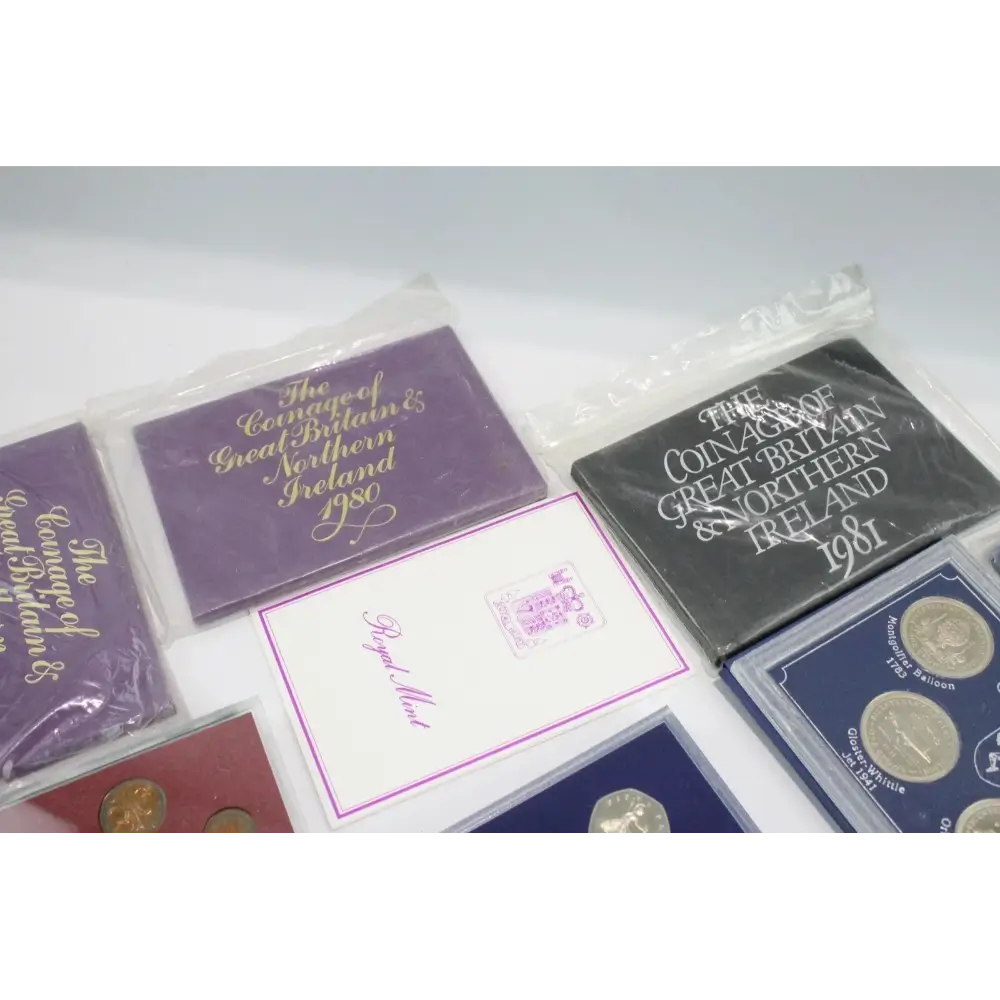 Royal Mint Proof Sets 1970–1980 showing detailed craftsmanship and coin designs