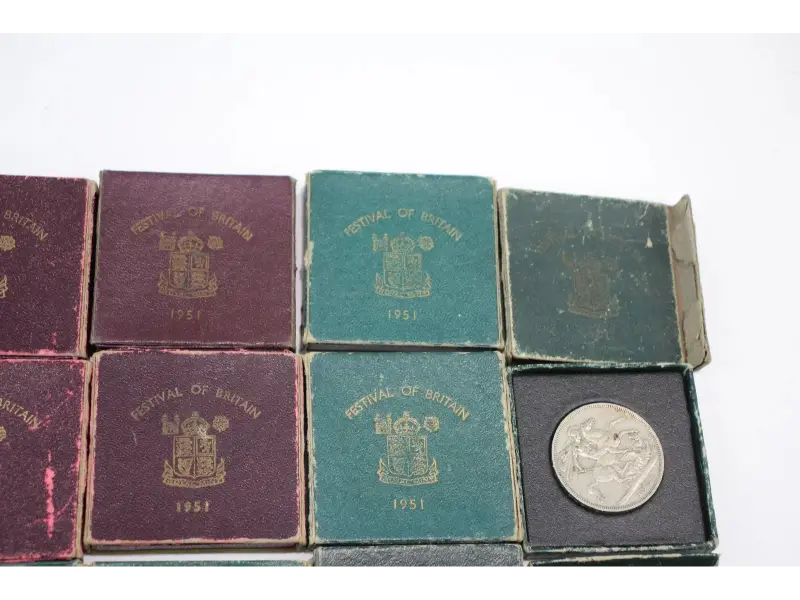 Vintage Royal Mint 1951 crowns showcasing post-war British heritage