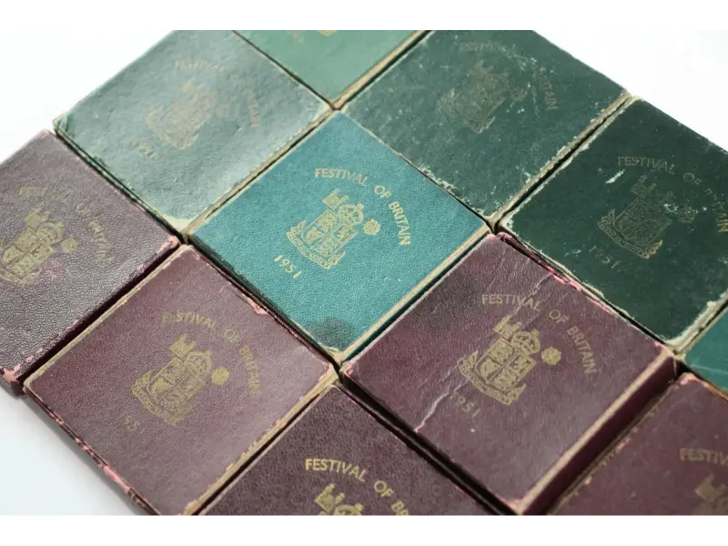 Boxed and unboxed vintage 1951 Festival of Britain crowns from Royal Mint