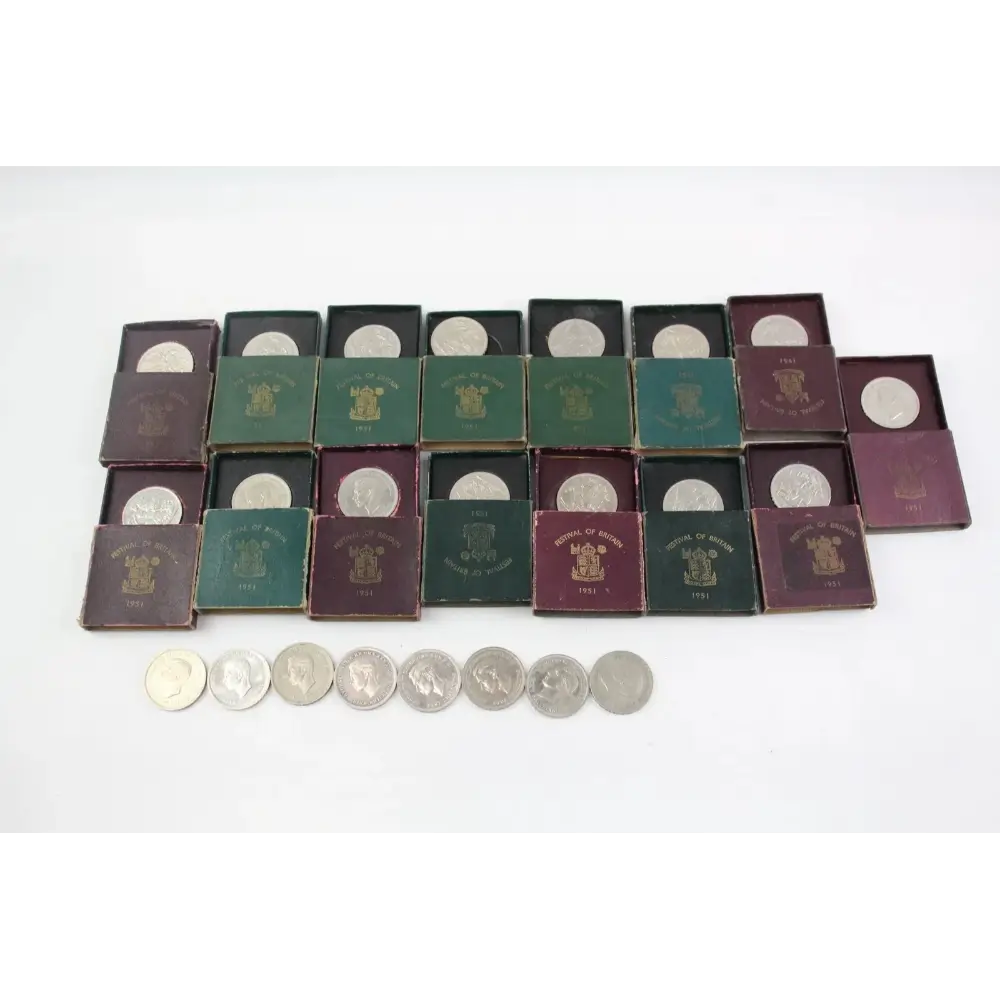 Top view of Boxed Set of 1951 Festival of Britain Coins
