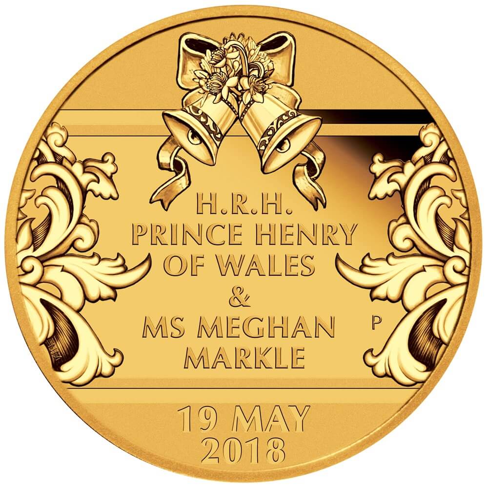 A round gold-toned commemorative coin or medallion featuring engraved text reading 'H.R.